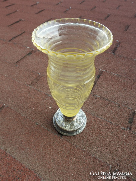 XIX. sz.  ezüst talpas csiszolt üveg váza