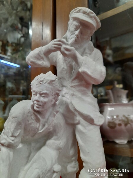 Rare royal dux bisquit, biscuit fishermen, porcelain figural statue. 25 Cm.