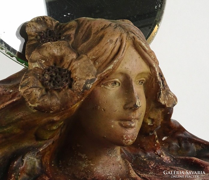 1L165 Antik szecessziós női fejes tükör 54 x 43 cm