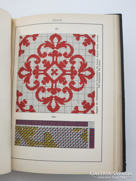 Antik textilipari könyv 1902-ből számos korabeli mintával