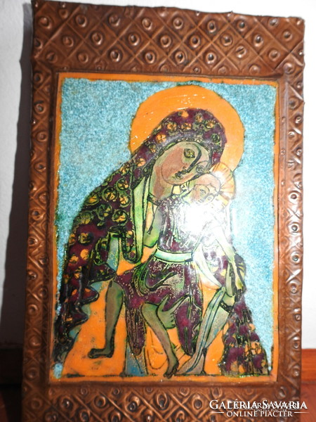 Nagy Gy. Margit(1931. március 17. - 2015. okt) tűzzománc falikép - Madonna a Kisdeddel.