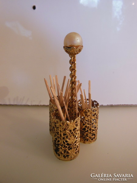 Toothpick holder - really gold-plated - lace effect - 10 x 5 x 5 cm - old - perfect