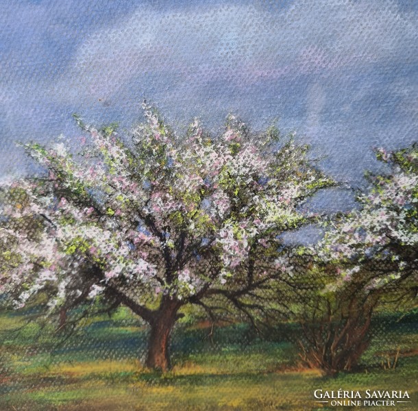 Pasztell festmény 4 évszak - tavasz tájkép, természet