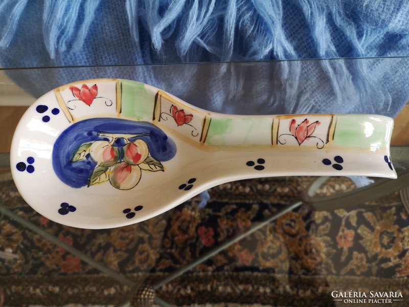 Majolica, earthenware, ceramics, hand-painted wooden spoon holder 26 cm