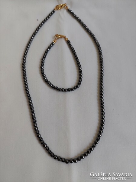 Hematite necklace with blue bracelet