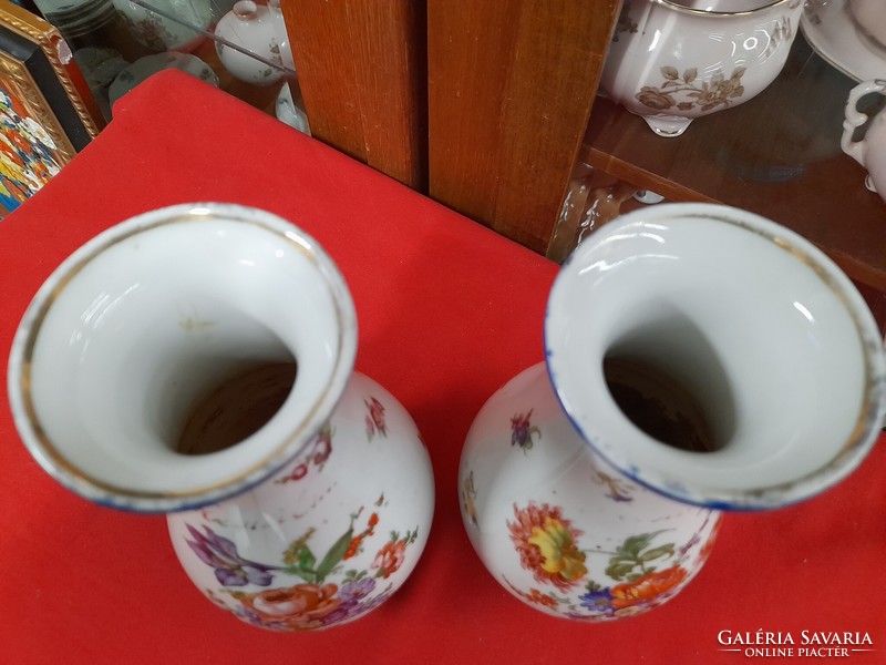 Old haas & czjzek schlaggenwald 1939-1945. Pair of porcelain flower vases. Hévíz memory. 23 cm.