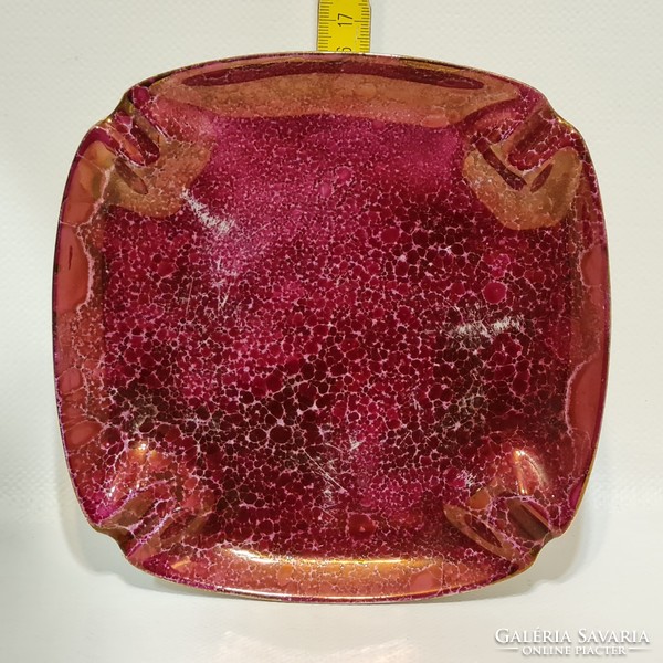 Hollóháza burgundy luster glazed porcelain ashtray (2404)
