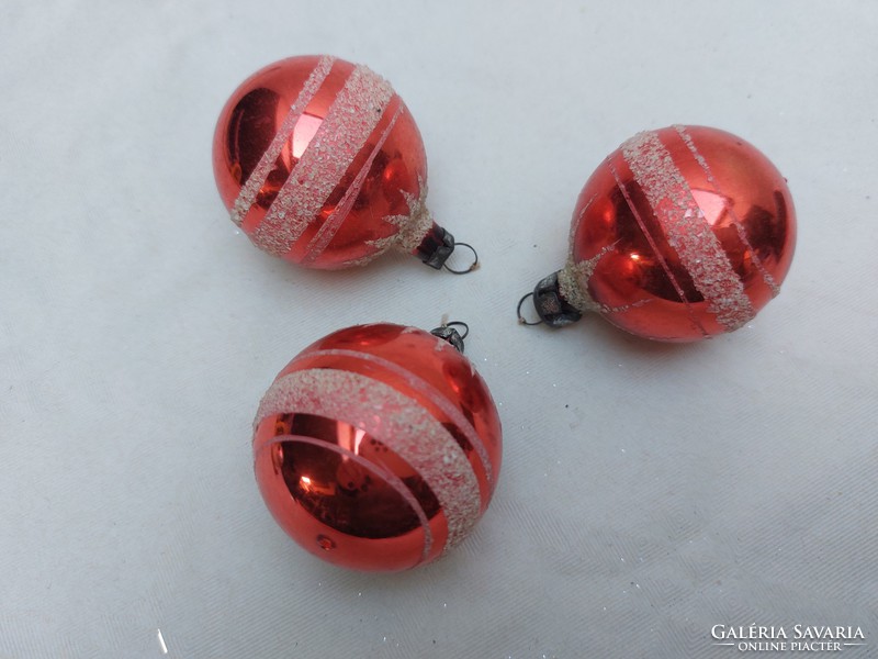 Retro glass Christmas tree decoration red old sphere 3 pcs