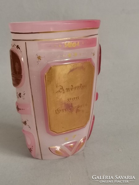 Biedermeier pink gold painted bath glass