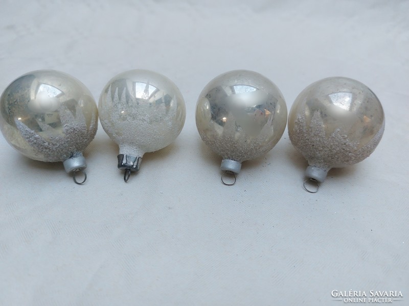 Old glass Christmas tree ornament snowy sphere glass ornament 4 pcs