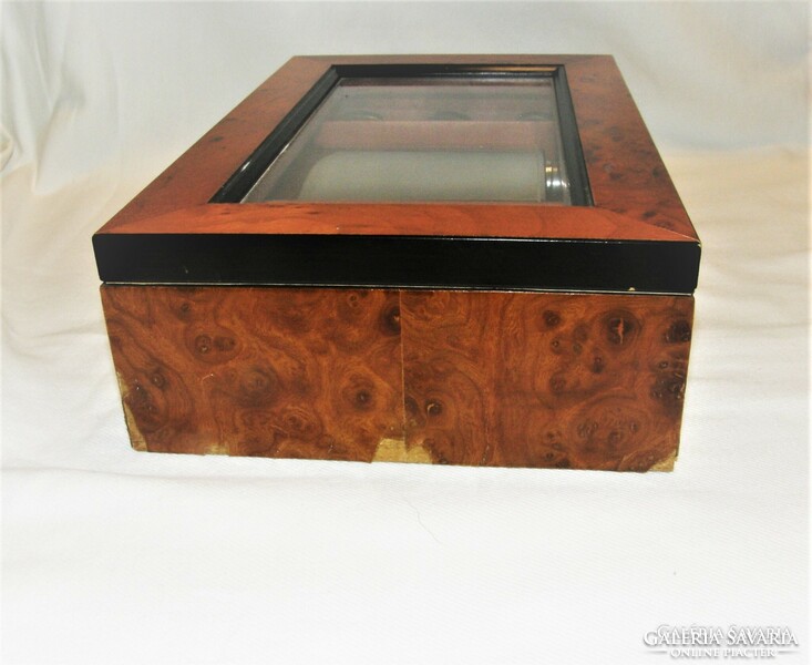 Metal drink set - in glazed wooden box