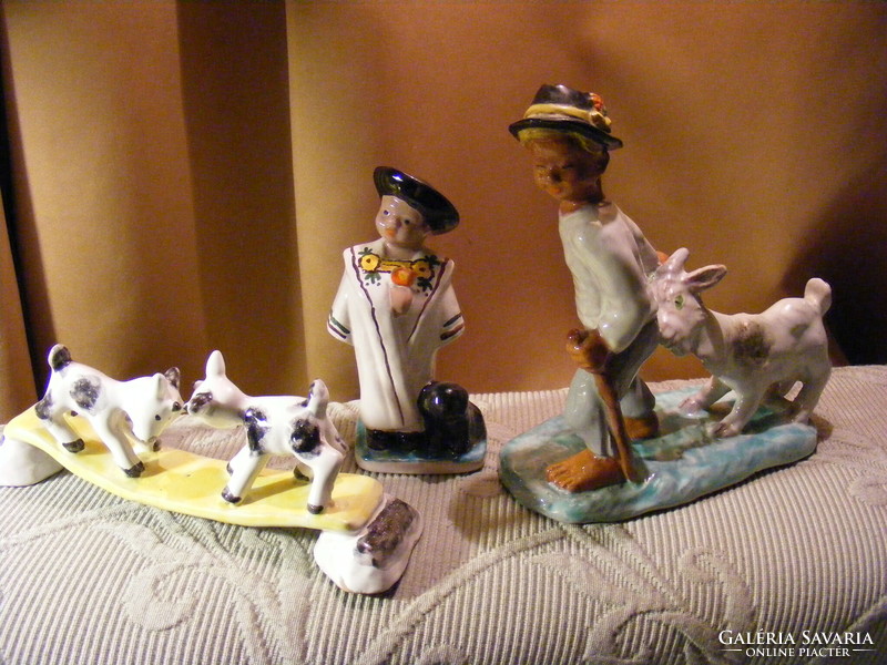 3 pieces of ceramics with a small burlap puli - kids playing - goatherd boy with a goat