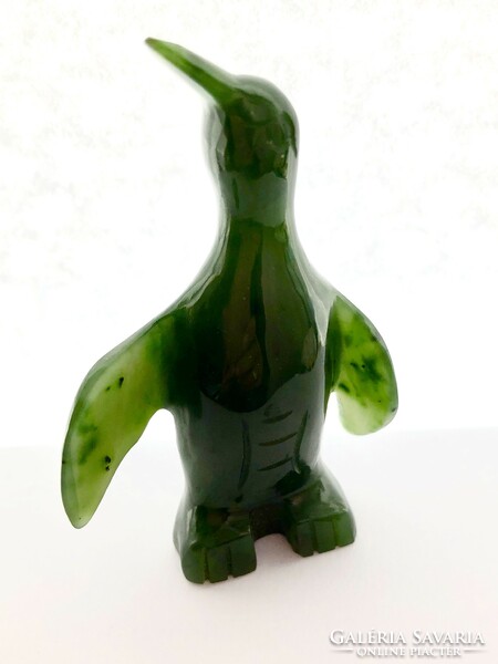 Real jade stone carving, penguin, leaf weight, showcase ornament