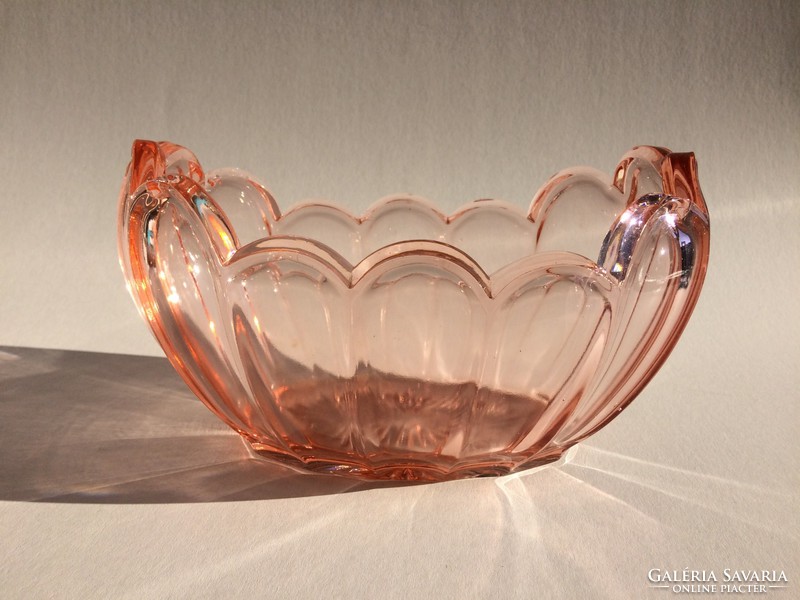 Art deco üvegtál régi rózsaszín üveg tál dísztál 24 cm