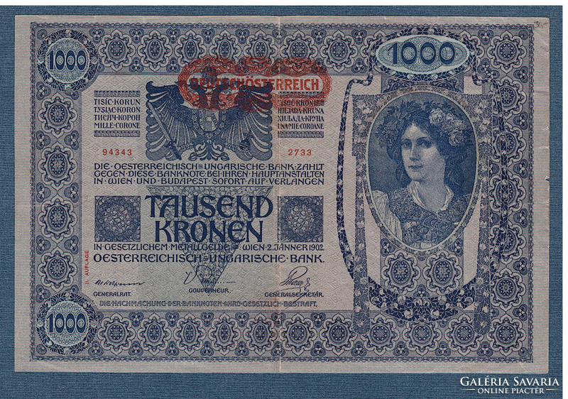1000 Korona 1902 Deutschösterreich bélyegzés II. kadás Hátlap Ornament