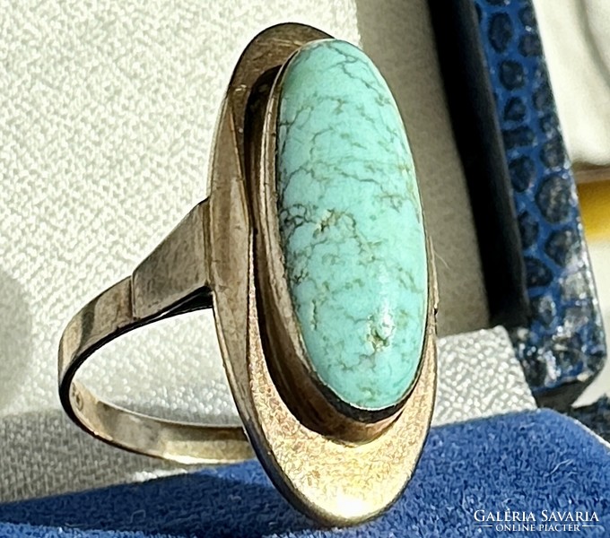 610T. 1 Forintról! Régi Art Deco Türkiz (2 cm) 8k Arany (3,4 g) gyűrű!