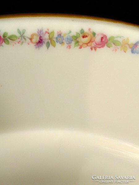 Hatalmas, szép német KPM porcelán tál Royal Ivory finom virágos szegély süteményes kínáló 32,5 cm