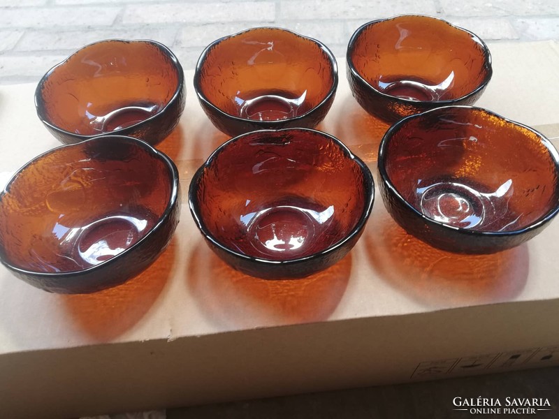 Set of 6 thick amber colored glass bowls