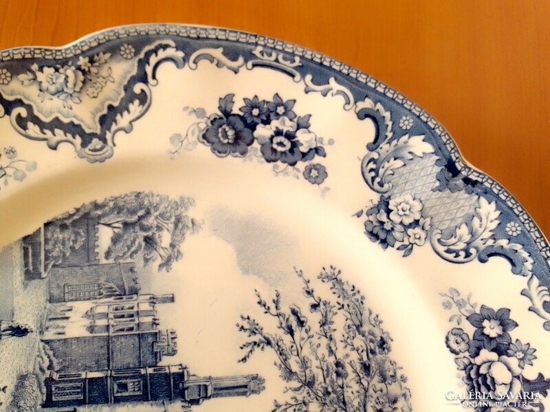 Huge blue and white antique style English earthenware ceramic decorative plate bowl old britain castles series