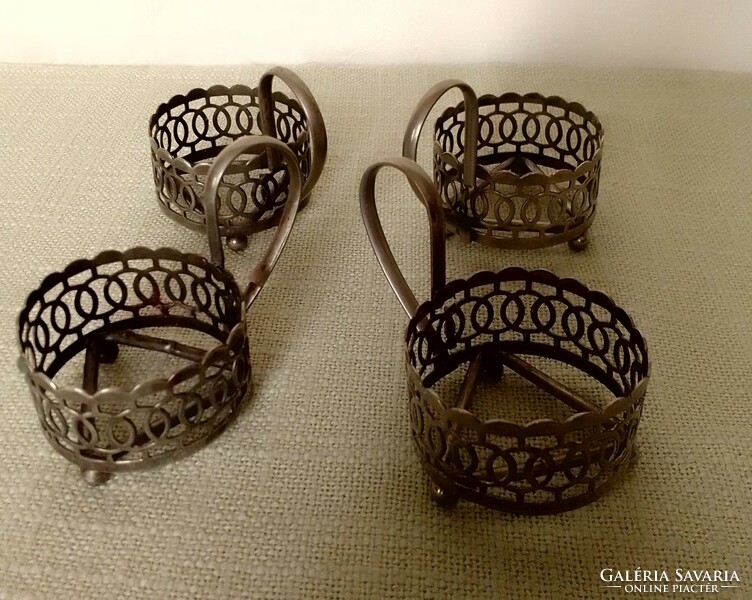 Old small metal English tea cup holder set set of 4 candle holders marked