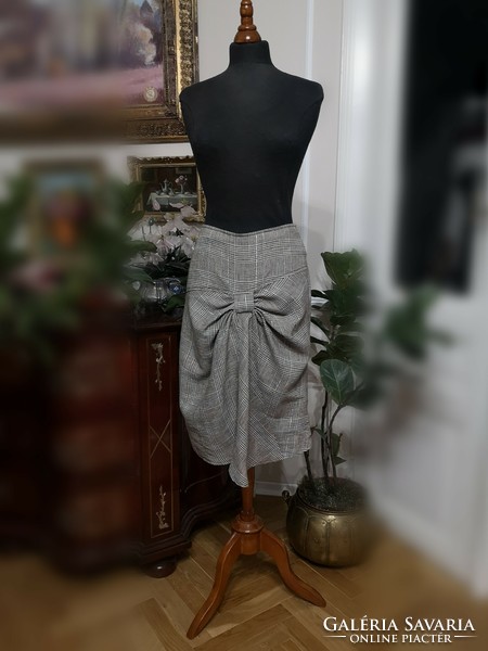 40's eszteházy checkered, beige asymmetric wool fabric skirt