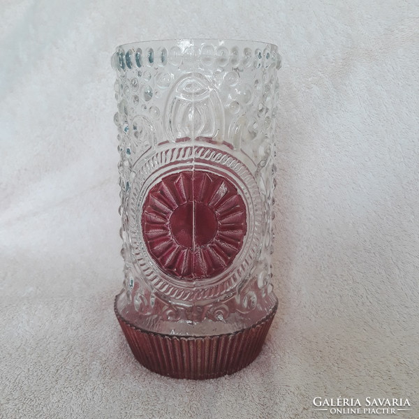 Old pressed thick-walled glass vase