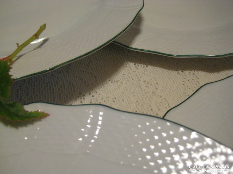 Herendi, white, flat plate, 6 pieces, with green rim, 258 cm, marked 1524, never used