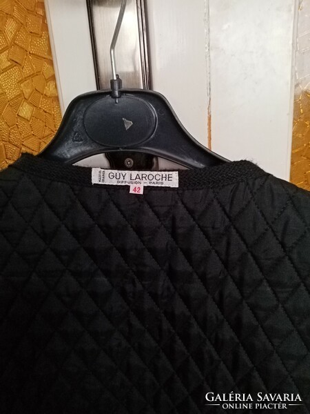 Vintage eredeti francia Guy Laroche mellény --- steppelt fekete bársony  kabát -zakó