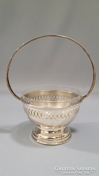 Antique silver basket with original glass insert