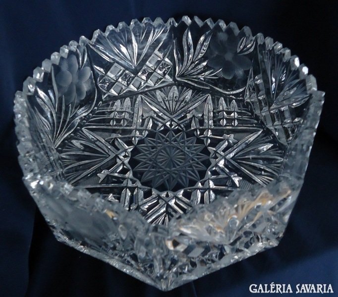 Old richly polished lips with lead crystal serving bowl over 2 kg