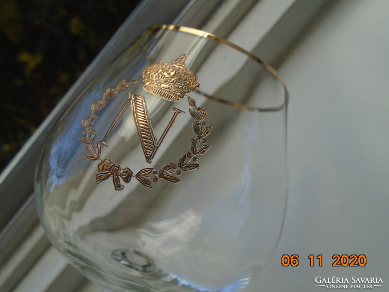 Convex gold crown and empire bow, laurel wreath, monogrammed Napoleon brandy glass