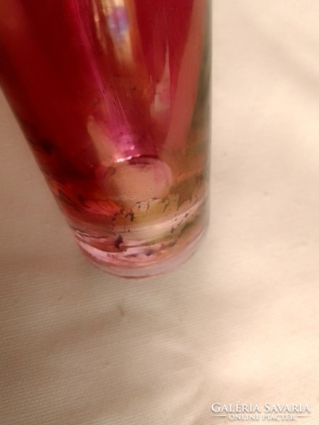 Különleges 6 darabos régi antik art deco színes bordó üveg likőrös pohár készlet sárgaréz tartóban