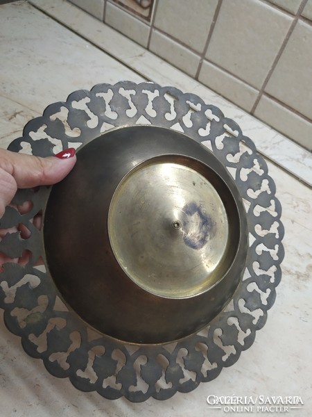 A beautiful, copper, Indian decorative bowl with laced edges, table centerpiece for sale!