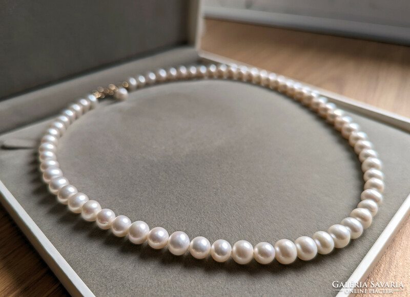 Classic real pearl necklace 14k gold clasp, white cultured pearl casual jewelry