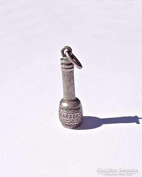 Pálinka bottle with old peach hongrie inscription, silver pendant