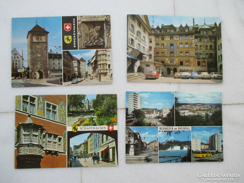 Svájci képes levelezőlapok városképekkel az 1960-as évek elejéről, 6 db.