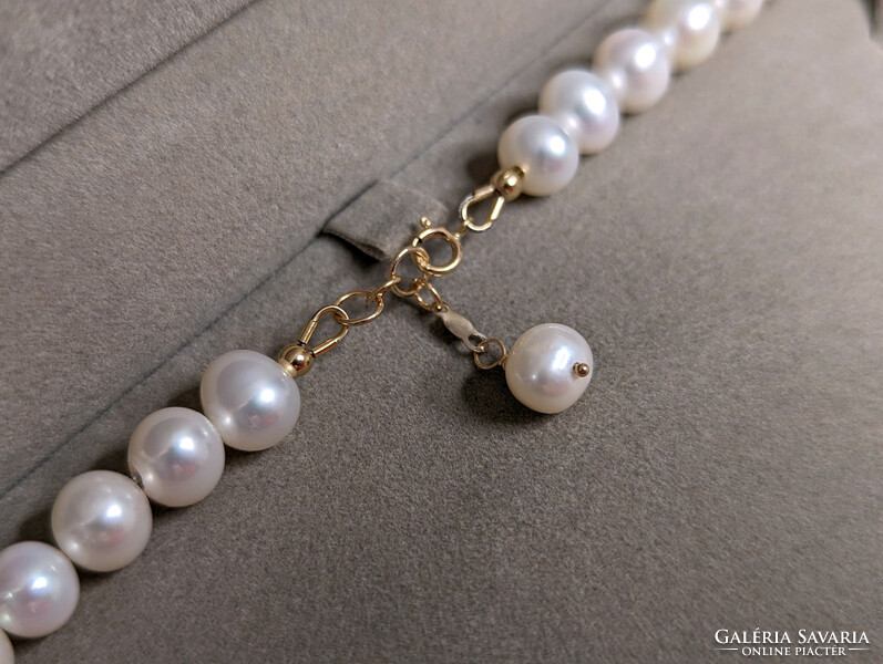 Classic real pearl necklace 14k gold clasp, white cultured pearl casual jewelry
