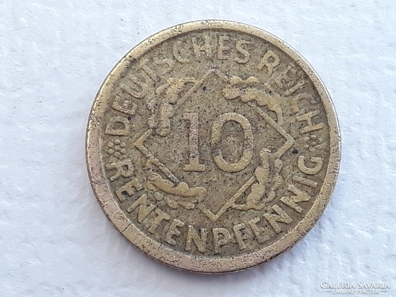 Németország 10 Rentenpfennig 1924 J verdejel érme - Német 10 Reich Pfennig 1924 külföldi pénzérme