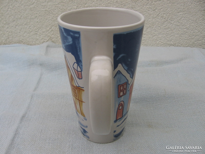Large cappuccino mug with an artistic Christmas scene of singing children, like a children's drawing
