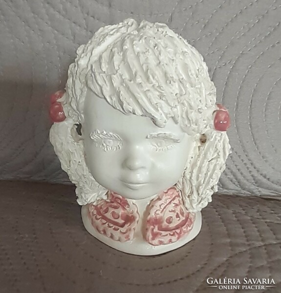 Little girl with baby head, bust statue, pottery