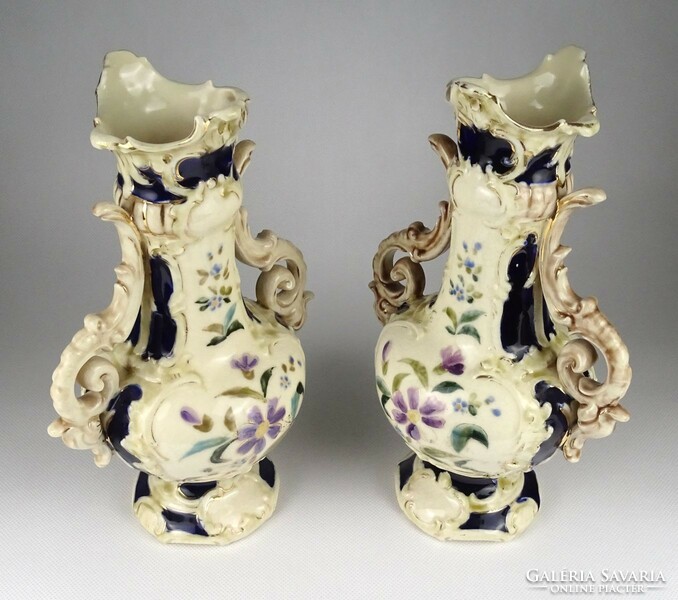 1I046 antique Bruder Willner Teplitz majolica vase pair 27 cm