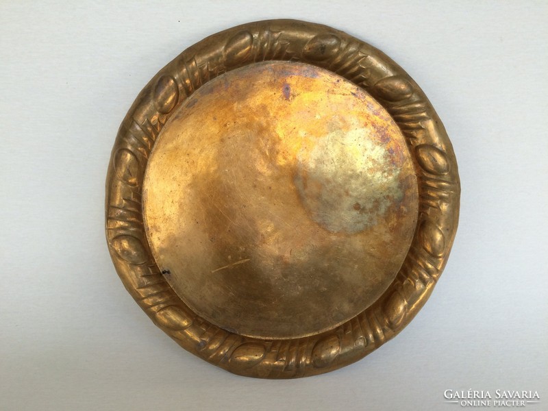 Old vintage round copper metal tray 29 cm