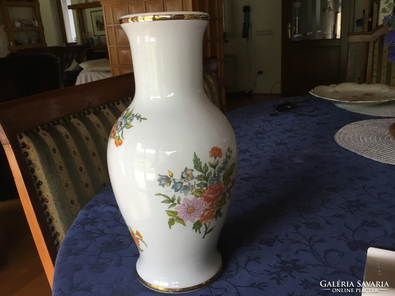 Hollóháza 30 cm vase, antique, beautiful, with rare flowers