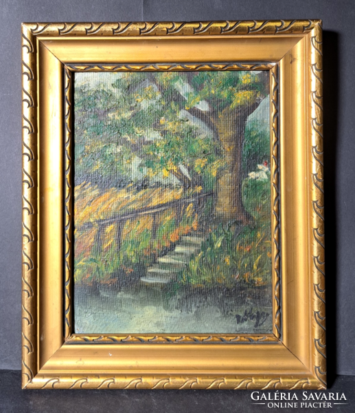 Stairway between the trees (full size 24x29 cm) marked, oil on canvas