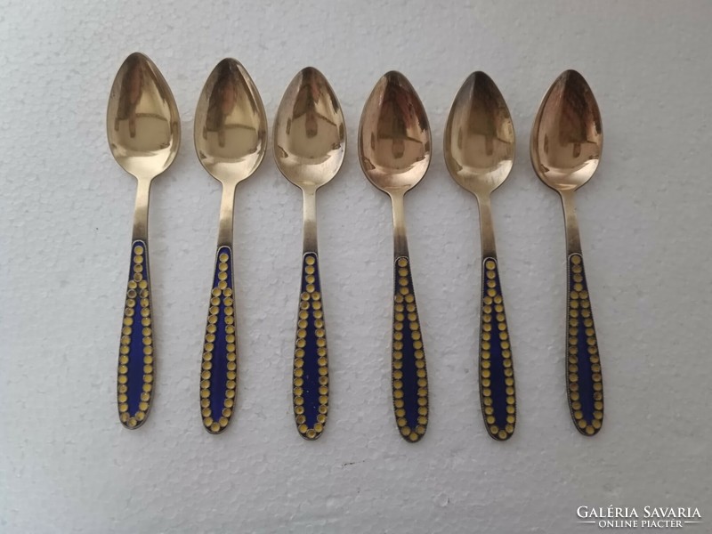 Russian silver gilded enamel spoons 6 pcs