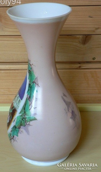 Decorative vase of hand-painted milk glass