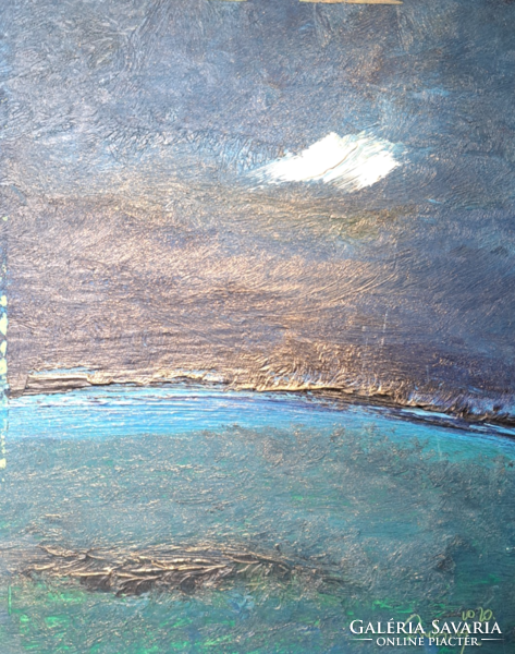Éjjeli tájkép - jelzett, 2020 (25x20 cm) - kortárs, aranyporos festmény