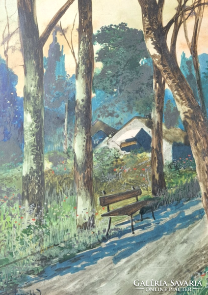 Horváth J jelzéssel: Padocska az úton (kerettel 39x31 cm) meghitt, nyugalmat sugárzó akvarell