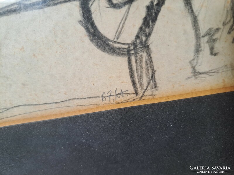 Ülő akt (ceruzarajz, 44x35 cm kerettel) 1967, "M." azonosítatlan jelzéssel