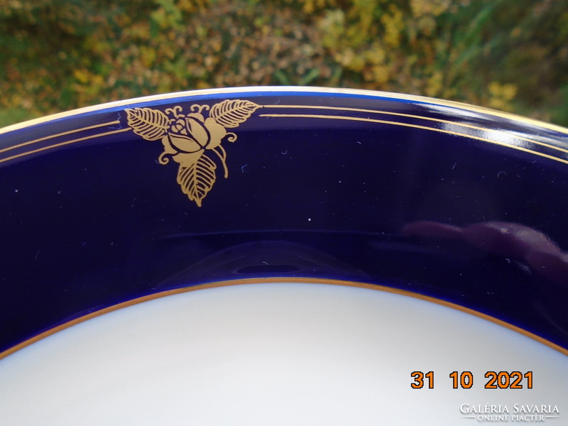 1938 Kézzel festett kobalt-arany rózsa mintával SCHLAGENWALD mély tányér